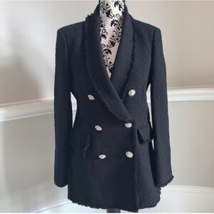ZARA BLACK TWEED RHINESTONE BUTTONS BLAZER S